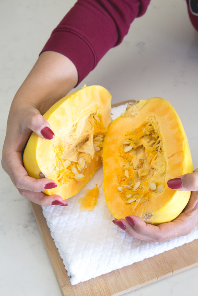 How To Cut And Bake Spaghetti Squash Plated Focus