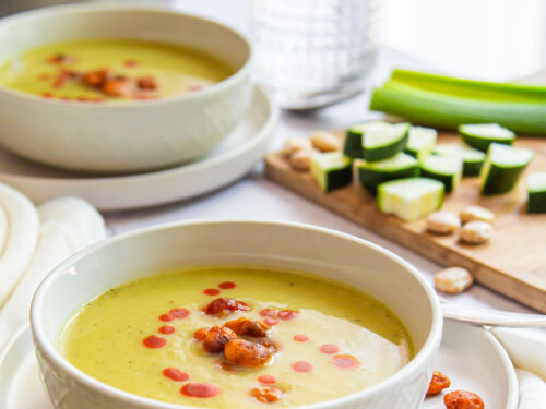 Blended Lupini Beans in a Leek and Zucchini Soup